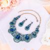 imageBriLove Womens Costume Fashion Crystal Teardrop Hollow Scroll Statement Necklace Dangle Earrings SetBlue Topaz Color GoldTone