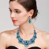 imageBriLove Womens Costume Fashion Crystal Teardrop Hollow Scroll Statement Necklace Dangle Earrings SetBlue Topaz Color GoldTone