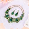 imageBriLove Womens Costume Fashion Crystal Teardrop Hollow Scroll Statement Necklace Dangle Earrings SetEmerald Color GoldTone