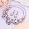 imageBriLove Womens Costume Fashion Crystal Teardrop Hollow Scroll Statement Necklace Dangle Earrings SetIridescent AB SilverTone