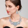 imageBriLove Womens Costume Fashion Crystal Teardrop Hollow Scroll Statement Necklace Dangle Earrings SetIridescent AB SilverTone