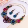 imageBriLove Womens Costume Fashion Crystal Teardrop Hollow Scroll Statement Necklace Dangle Earrings SetMulticolor GoldTone