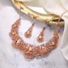imageBriLove Womens Costume Fashion Crystal Teardrop Hollow Scroll Statement Necklace Dangle Earrings SetPeach RoseGoldTone