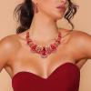 imageBriLove Womens Costume Fashion Crystal Teardrop Hollow Scroll Statement Necklace Dangle Earrings SetRuby Color GoldTone