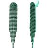 imageBriLove Clipon Earrings Rhinestone Dangling for Women Fashion Long Chandelier Sparkle Crystal Tassel Dangle Drop EarringEmerald Color GreenTone
