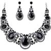 imageBriLove Womens Costume Fashion Crystal Teardrop Hollow Scroll Statement Necklace Dangle Earrings SetBlack SilverTone