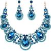 imageBriLove Womens Costume Fashion Crystal Teardrop Hollow Scroll Statement Necklace Dangle Earrings SetBlue Topaz Color GoldTone
