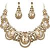 imageBriLove Womens Costume Fashion Crystal Teardrop Hollow Scroll Statement Necklace Dangle Earrings SetChampagne GoldTone