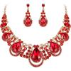 imageBriLove Womens Costume Fashion Crystal Teardrop Hollow Scroll Statement Necklace Dangle Earrings SetRuby Color GoldTone