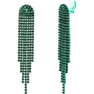 imageBriLove Clipon Earrings Rhinestone Dangling for Women Fashion Long Chandelier Sparkle Crystal Tassel Dangle Drop EarringEmerald Color GreenTone