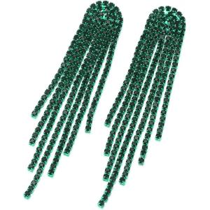 imageBriLove Rhinestone Earrings Dangling for Women Fashion Long Chandelier Sparkle Crystal Tassel Dangle Drop Earring for Party Prom AccessoriesEmerald Color GreenTone