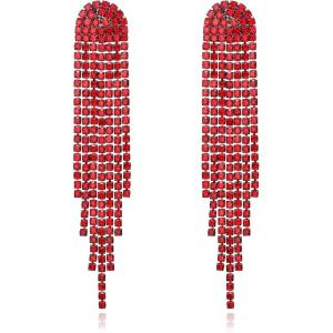 imageBriLove Rhinestone Earrings Dangling for Women Fashion Long Chandelier Sparkle Crystal Tassel Dangle Drop Earring for Party Prom AccessoriesRuby Color BlackTone