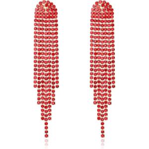 imageBriLove Rhinestone Earrings Dangling for Women Fashion Long Chandelier Sparkle Crystal Tassel Dangle Drop Earring for Party Prom AccessoriesRuby Color GoldTone