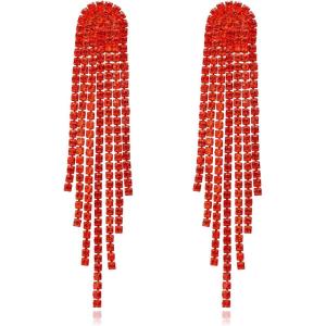 imageBriLove Rhinestone Earrings Dangling for Women Fashion Long Chandelier Sparkle Crystal Tassel Dangle Drop Earring for Party Prom AccessoriesRuby Color RedTone