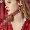 imageBriLove ClipOn Earrings Wedding Stunning Crystal Rhinestone Marquise Teardrop Cluster Dangle Earring for Women Party Prom AccessoryRuby Color GoldTone