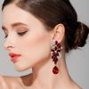 imageBriLove Womens Bohemian Boho Crystal Flower Wedding Bridal Chandelier Teardrop Bling ClipOn Dangle Earrings01Ruby Color GoldTone