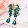 imageBriLove Womens Bohemian Boho Crystal Flower Wedding Bridal Chandelier Teardrop Bling ClipOn Dangle Earrings02Emerald Color GoldTone