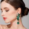 imageBriLove Womens Bohemian Boho Crystal Flower Wedding Bridal Chandelier Teardrop Bling ClipOn Dangle Earrings02Emerald Color GoldTone