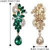 imageBriLove Womens Bohemian Boho Crystal Flower Wedding Bridal Chandelier Teardrop Bling ClipOn Dangle Earrings02Emerald Color GoldTone