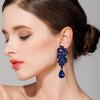 imageBriLove Womens Bohemian Boho Crystal Flower Wedding Bridal Chandelier Teardrop Bling ClipOn Dangle Earrings03Navy Blue BlackTone