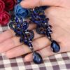 imageBriLove Womens Bohemian Boho Crystal Flower Wedding Bridal Chandelier Teardrop Bling ClipOn Dangle Earrings03Navy Blue BlackTone