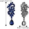 imageBriLove Womens Bohemian Boho Crystal Flower Wedding Bridal Chandelier Teardrop Bling ClipOn Dangle Earrings03Navy Blue BlackTone