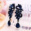 imageBriLove Womens Bohemian Boho Crystal Flower Wedding Bridal Chandelier Teardrop Bling ClipOn Dangle Earrings03Navy Blue BlackTone