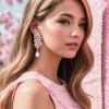 imageBriLove Womens Bohemian Boho Crystal Flower Wedding Bridal Chandelier Teardrop Bling ClipOn Dangle Earrings04Pink Tourmaline Color SilverTone
