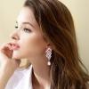 imageBriLove Womens Bohemian Boho Crystal Flower Wedding Bridal Chandelier Teardrop Bling ClipOn Dangle Earrings04Pink Tourmaline Color SilverTone