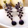 imageBriLove Womens Bohemian Boho Crystal Flower Wedding Bridal Chandelier Teardrop Bling ClipOn Dangle Earrings05Amethyst Color GoldTone