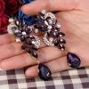 imageBriLove Womens Bohemian Boho Crystal Flower Wedding Bridal Chandelier Teardrop Bling ClipOn Dangle Earrings05Amethyst Color GoldTone