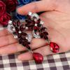 imageBriLove Womens Bohemian Boho Crystal Flower Wedding Bridal Chandelier Teardrop Bling ClipOn Dangle Earrings06Ruby Color SilverTone