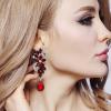 imageBriLove Womens Bohemian Boho Crystal Flower Wedding Bridal Chandelier Teardrop Bling ClipOn Dangle Earrings06Ruby Color SilverTone