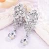 imageBriLove Womens Bohemian Boho Crystal Flower Wedding Bridal Chandelier Teardrop Bling ClipOn Dangle Earrings07Clear SilverTone
