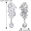 imageBriLove Womens Bohemian Boho Crystal Flower Wedding Bridal Chandelier Teardrop Bling ClipOn Dangle Earrings07Clear SilverTone