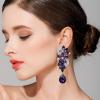 imageBriLove Womens Bohemian Boho Crystal Flower Wedding Bridal Chandelier Teardrop Bling ClipOn Dangle Earrings08Amethyst Color SilverTone