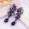 imageBriLove Womens Bohemian Boho Crystal Flower Wedding Bridal Chandelier Teardrop Bling ClipOn Dangle Earrings08Amethyst Color SilverTone