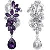 imageBriLove Womens Bohemian Boho Crystal Flower Wedding Bridal Chandelier Teardrop Bling ClipOn Dangle Earrings08Amethyst Color SilverTone