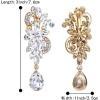 imageBriLove Womens Bohemian Boho Crystal Flower Wedding Bridal Chandelier Teardrop Bling ClipOn Dangle Earrings10Clear GoldTone