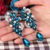 imageBriLove Womens Bohemian Boho Crystal Flower Wedding Bridal Chandelier Teardrop Bling ClipOn Dangle Earrings13Turquoise Color SilverTone