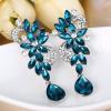imageBriLove Womens Bohemian Boho Crystal Flower Wedding Bridal Chandelier Teardrop Bling ClipOn Dangle Earrings13Turquoise Color SilverTone