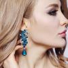 imageBriLove Womens Bohemian Boho Crystal Flower Wedding Bridal Chandelier Teardrop Bling ClipOn Dangle Earrings13Turquoise Color SilverTone