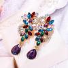 imageBriLove Womens Bohemian Boho Crystal Flower Wedding Bridal Chandelier Teardrop Bling ClipOn Dangle Earrings14Multicolor GoldTone