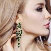 imageBriLove Womens Bohemian Boho Wedding Bridal Crystal Floral Chandelier Hollow Dangle EarringsEmerald Color GoldTone
