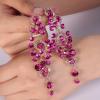 imageBriLove Womens Bohemian Boho Wedding Bridal Crystal Floral Chandelier Hollow Dangle EarringsFuchsia GoldTone