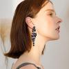 imageBriLove Womens Bohemian Boho Wedding Bridal Crystal Floral Chandelier Hollow Dangle EarringsNavy Blue BlackTone