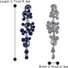 imageBriLove Womens Bohemian Boho Wedding Bridal Crystal Floral Chandelier Hollow Dangle EarringsNavy Blue BlackTone