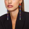 imageBriLove Womens Stunning Geometric Crystal Rhinestone Emerald Cut Teardrop Long Chandelier Drop Dangle Earrings for Party Prom01Multicolor GoldTone