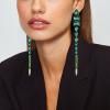 imageBriLove Womens Stunning Geometric Crystal Rhinestone Emerald Cut Teardrop Long Chandelier Drop Dangle Earrings for Party Prom02Emerald Color GoldTone