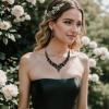 imageBriLove Womens Wedding Bridal Austrian Crystal Teardrop Cluster Statement Necklace Dangle Earrings Jewelry Set02Black BlackTone